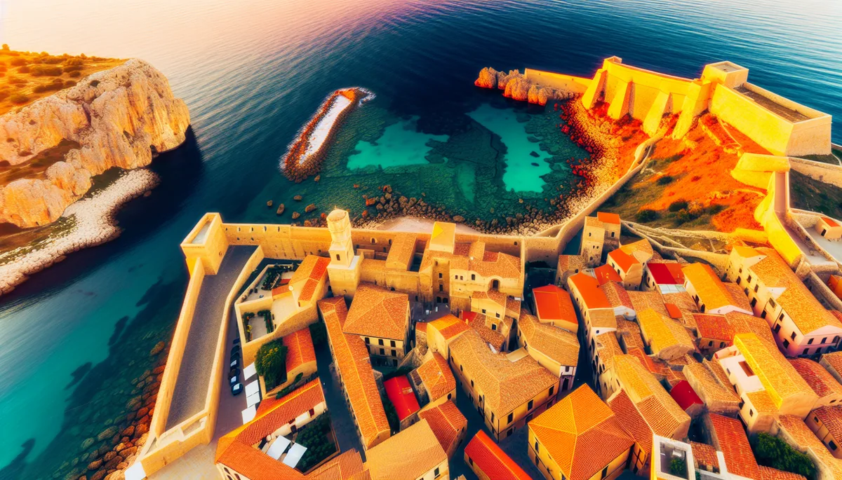 Aerial view of Dubrovnik's historic old town with red terracotta rooftops and ancient stone walls overlooking the turquoise Adriatic Sea