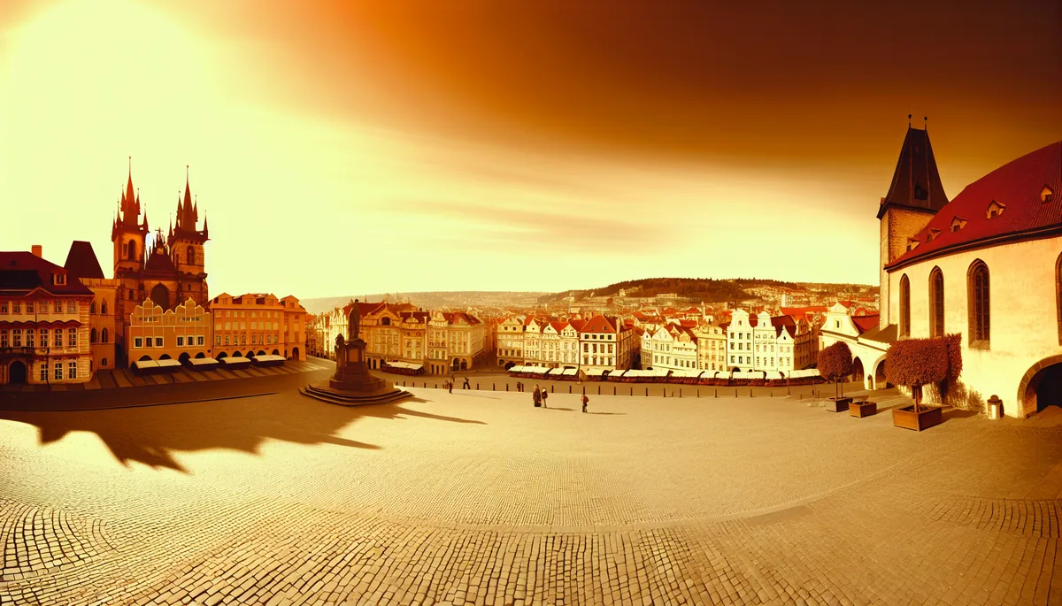 Panoramic view of diverse European architecture featuring medieval buildings, cobblestone streets, and iconic landmarks representing multiple European destinations under golden hour lighting