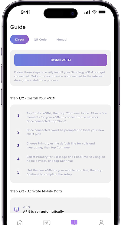 Mobile app displaying eSIM activation process