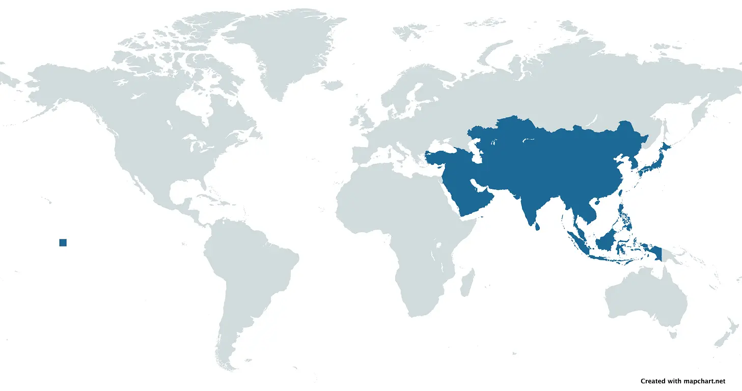World Map with Asia Highlighted