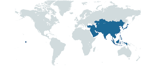 アジアがハイライトされた世界地図