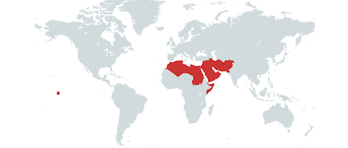 Verdenskart med Midtøsten & Nord-Afrika Uthevet