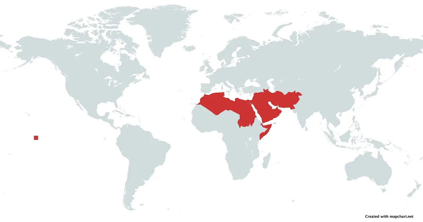World Map with Middle East & North Africa Highlighted